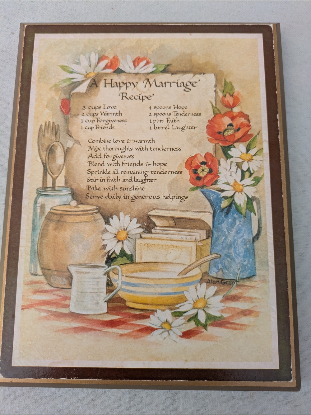 1985 Scafa Alan Grant "A Happy Marriage Recipe" wall plaque